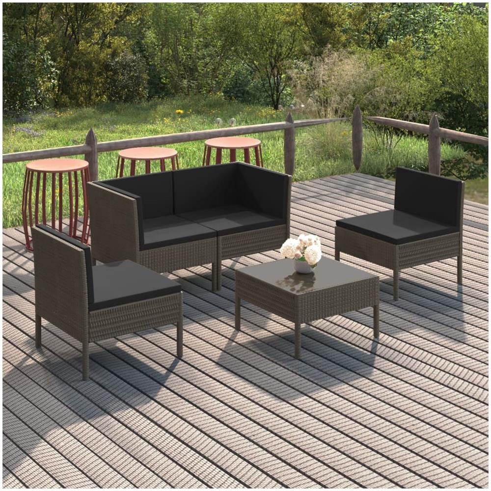 Set Divani Da Giardino 5 Pz Con Cuscini In Polyrattan Grigio - Foto 1