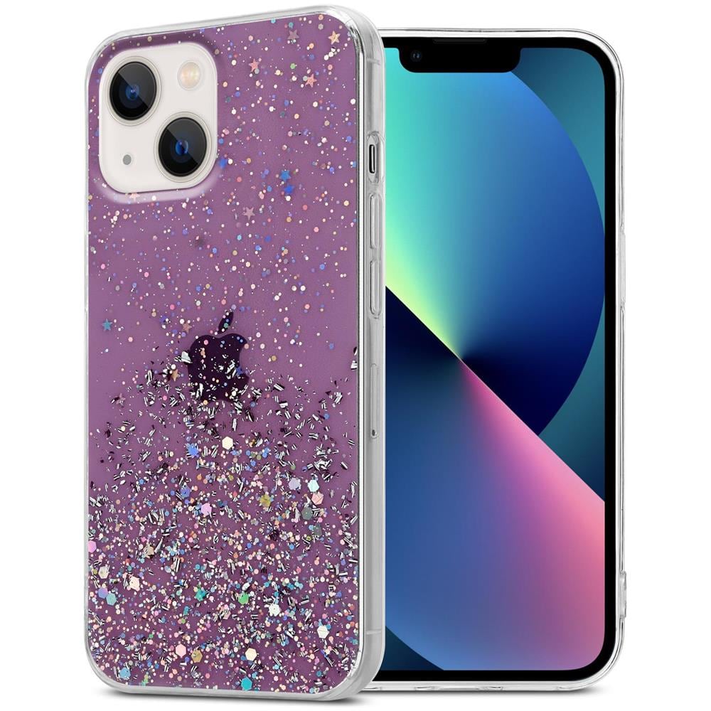 Custodia Compatibile Con Apple Iphone 13 In Viola Con Glitter - Coperchio Protettivo In Silicone Tpu Flessibile Con Glitter Scintillanti - Foto 1