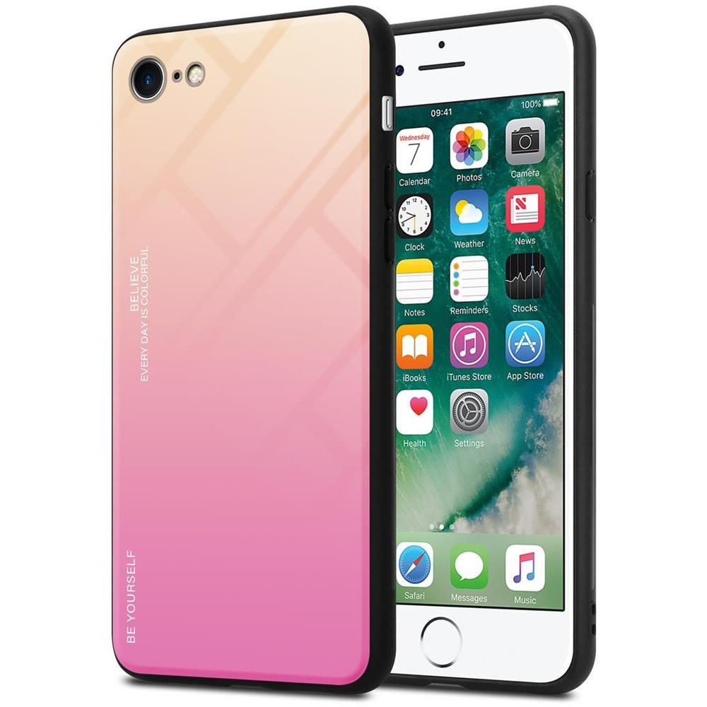 Custodia Compatibile Con Apple Iphone 7 / 7s / 8 / Se 2020 In Giallo - Rosa - Coperchio Protettivo Bicolore In Vetro Temperato E Silicone Tpu - Foto 1