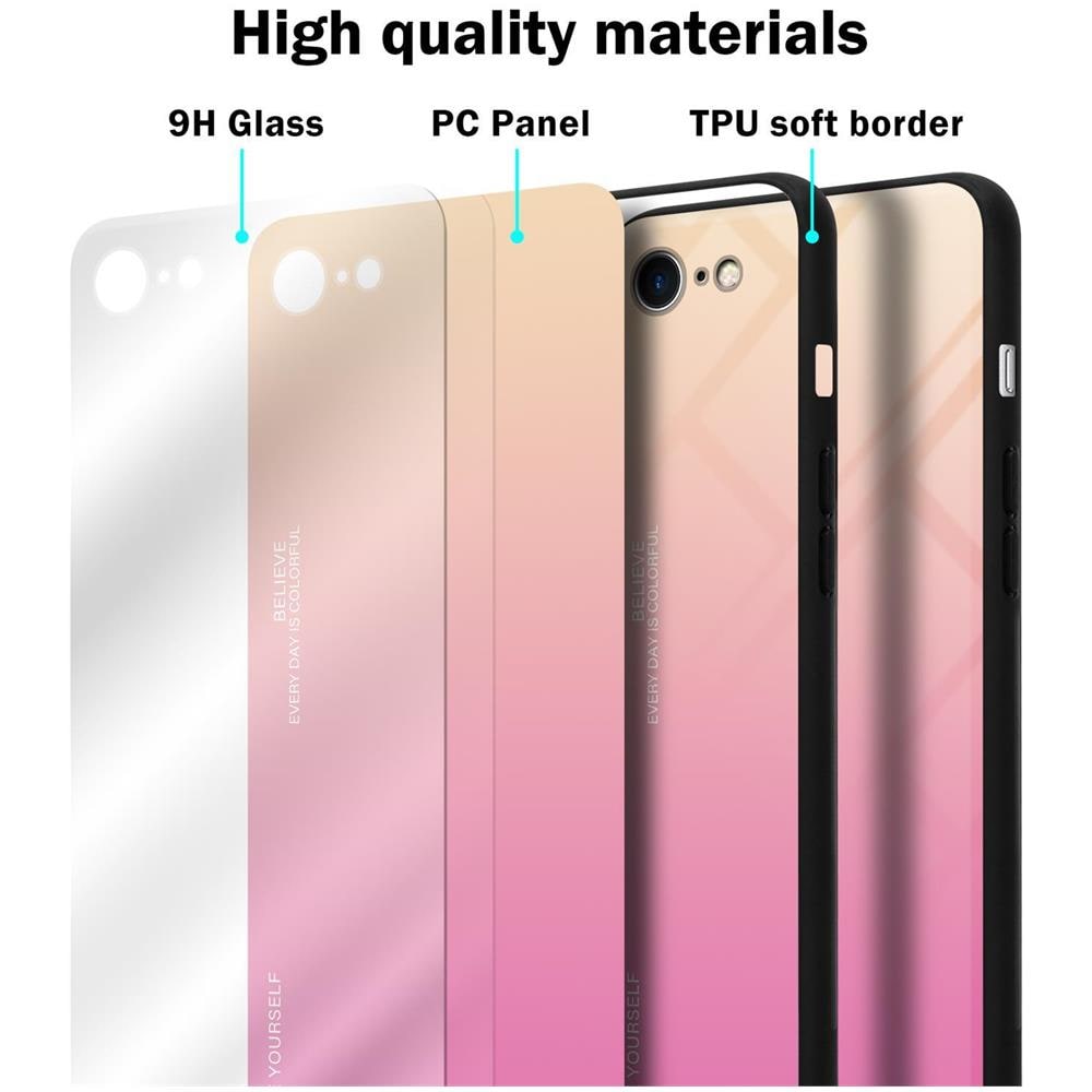 Custodia Compatibile Con Apple Iphone 7 / 7s / 8 / Se 2020 In Giallo - Rosa - Coperchio Protettivo Bicolore In Vetro Temperato E Silicone Tpu - Foto 7