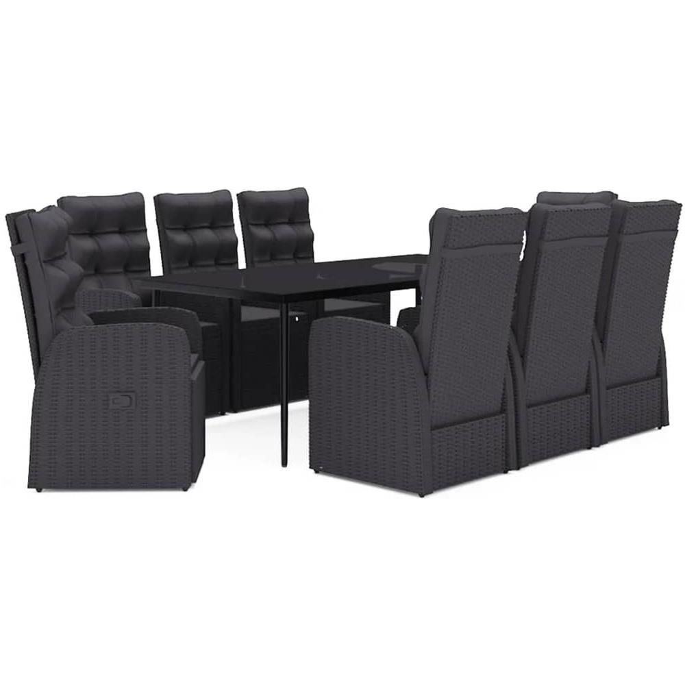 Set Mobili Da Pranzo Per Giardino 9 Pz Con Cuscini Nero - Foto 1