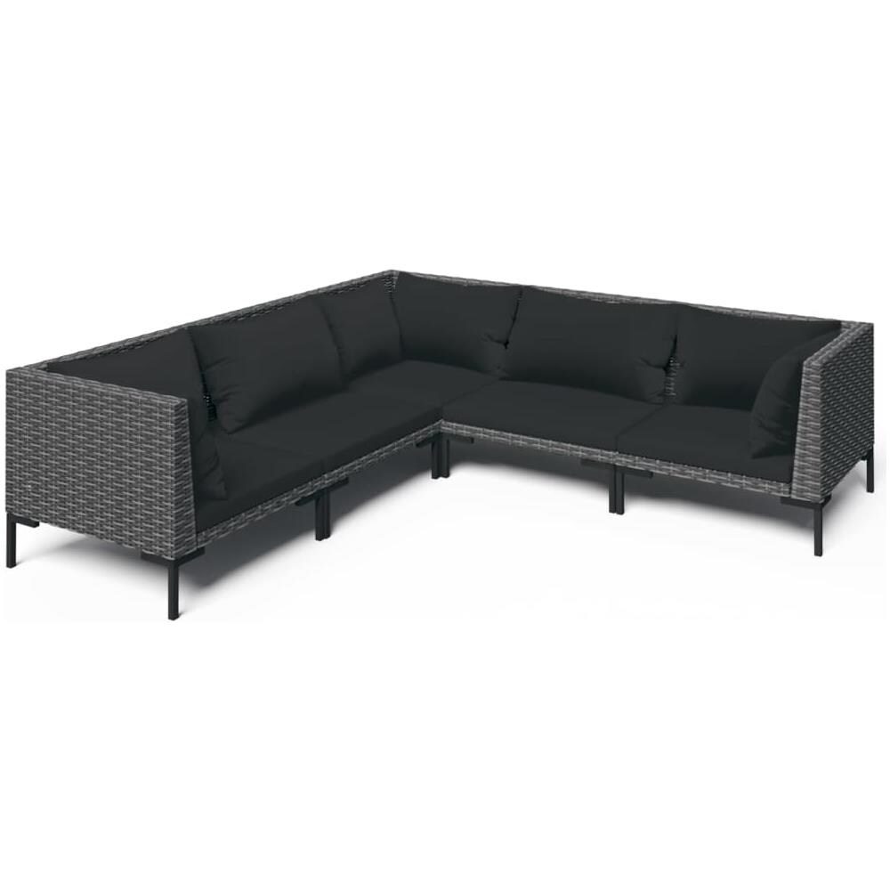 Set Divani Giardino 5 Pz Con Cuscini In Polyrattan Grigio Scuro - Foto 1