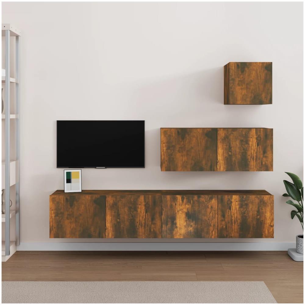 Set Di Mobili Porta Tv 4 Pz Rovere Fumo In Legno Multistrato - Foto 1