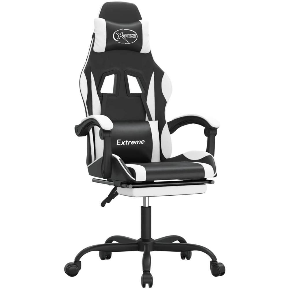 Sedia da Gaming Girevole Poggiapiedi Nero e Bianco Similpelle - Foto 2