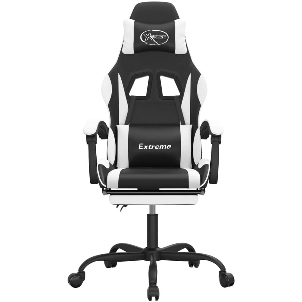 Sedia da Gaming Girevole Poggiapiedi Nero e Bianco Similpelle - Foto 3