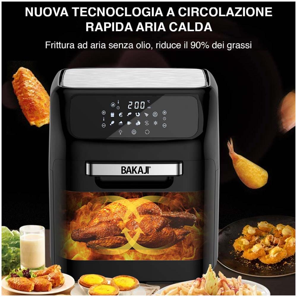 Forno Friggitrice Ad Aria Calda 12lt Digitale 1800w Frigge Cuoce Senza Olio Nero - Foto 2