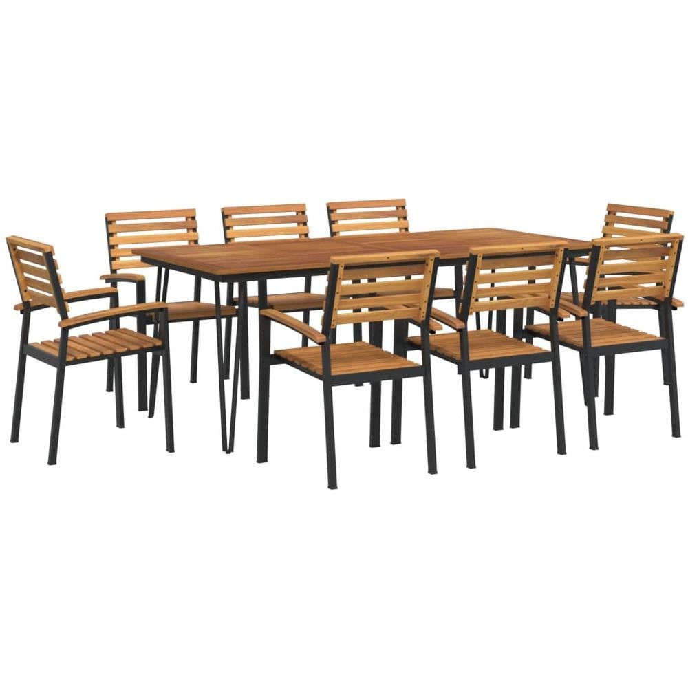 Set Pranzo Da Giardino 9 Pz Legno Massello Di Acacia E Metallo - Foto 2