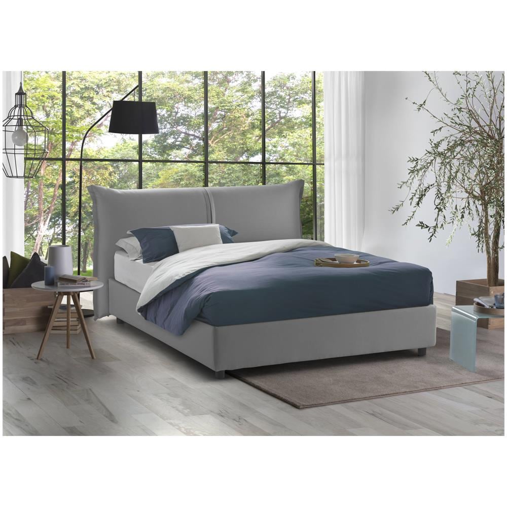 Letto Matrimoniale Brunetta, Letto Contenitore Con Rivestimento In Tessuto, 100% Made In Italy, Apertura Frontale, Adatto Per Materasso Cm 160x190, Grigio - Foto 1