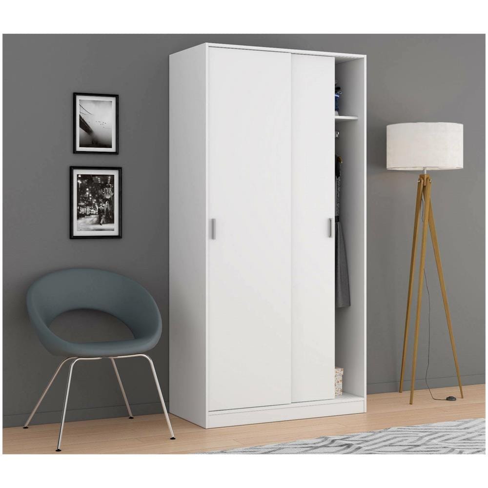 Guardaroba Lansing, Armadio Per Camera Da Letto A 2 Ante Scorrevoli, Mobile Con Ripiano E Barra Appendiabiti, 100x50h200 Cm, Bianco - Foto 1