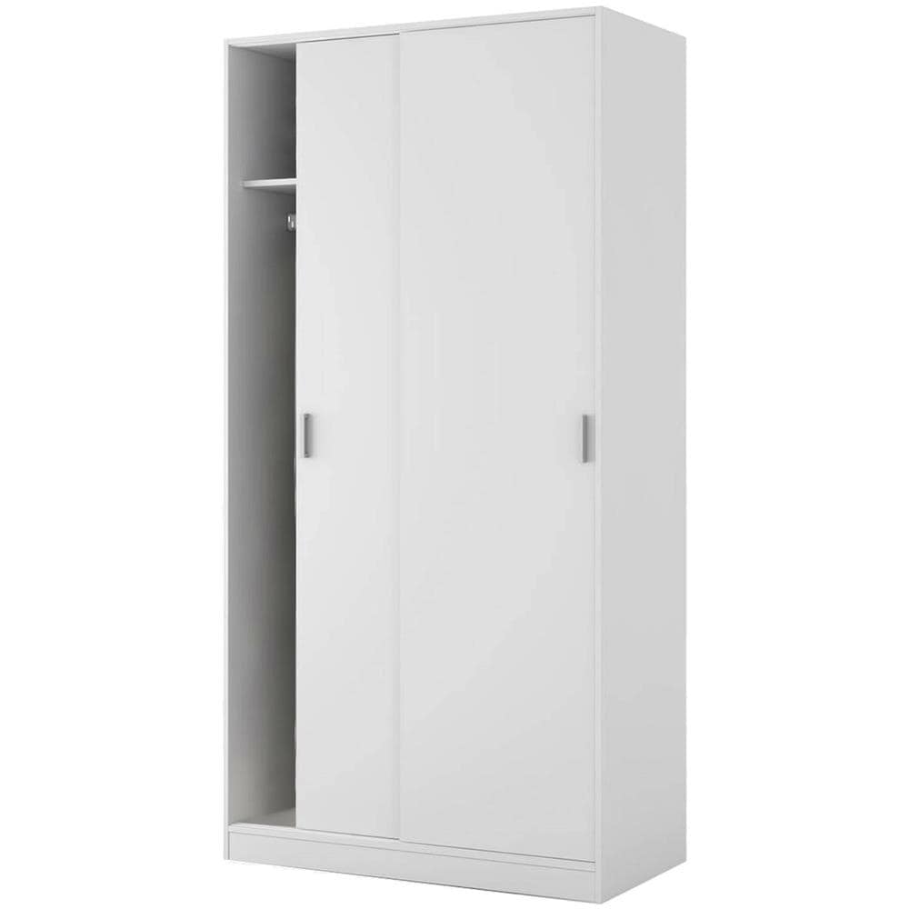 Guardaroba Lansing, Armadio Per Camera Da Letto A 2 Ante Scorrevoli, Mobile Con Ripiano E Barra Appendiabiti, 100x50h200 Cm, Bianco - Foto 2