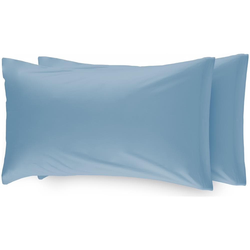 Coppia Federe Cuscino Letto In Microfibra No Stiro Tinta Unita Vari Colori Federe Azzurro - Foto 1