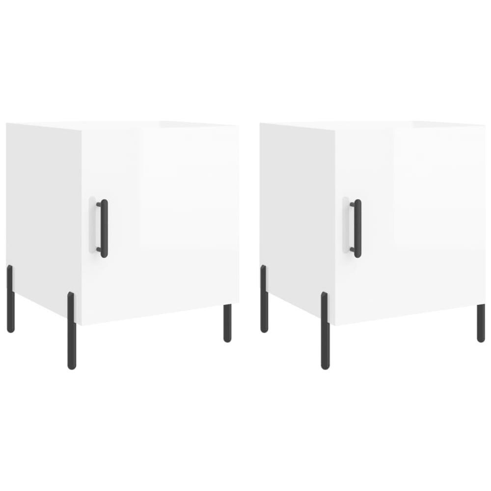 Comodini 2 Pz Bianco Lucido 40x40x50 Cm In Legno Multistrato - Foto 2