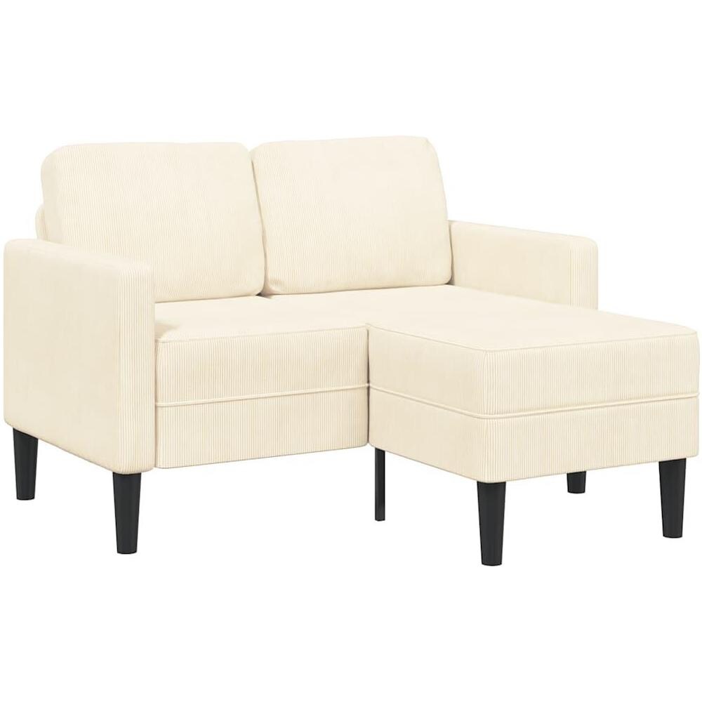 Divano 2 Posti con Chaise longue a L Crema 125 cm Lino - Foto 1