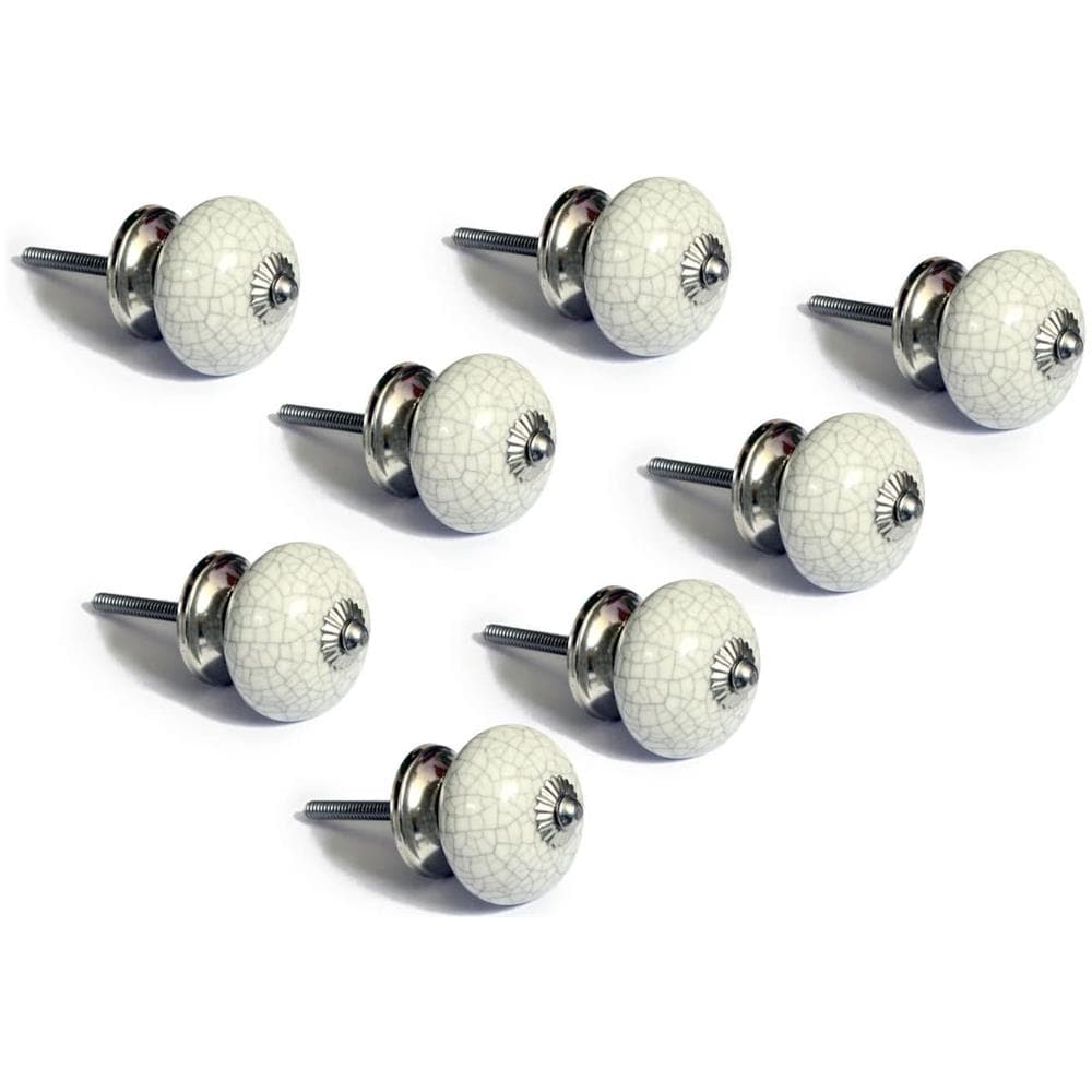 Set Di 8 Pomelli In Ceramica Rosa Bianco Maniglie Artigianali Per Armadi, Cassetti, Cassettiere E Appendiabiti Diametro 40 Mm - Foto 1