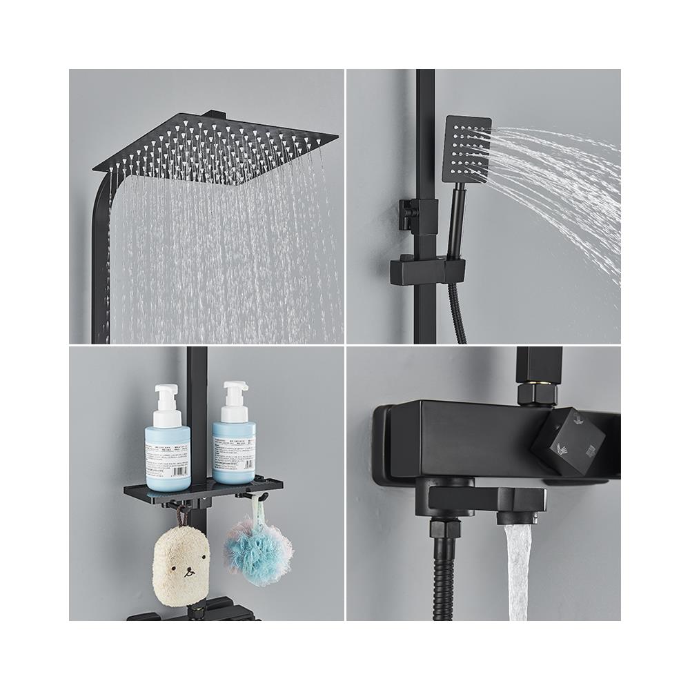 Colonna doccia, Blackswan, tipo M120, modello nero opaco regolabile, con bocca orientabile e mensola, misura 20 cm - Foto 4