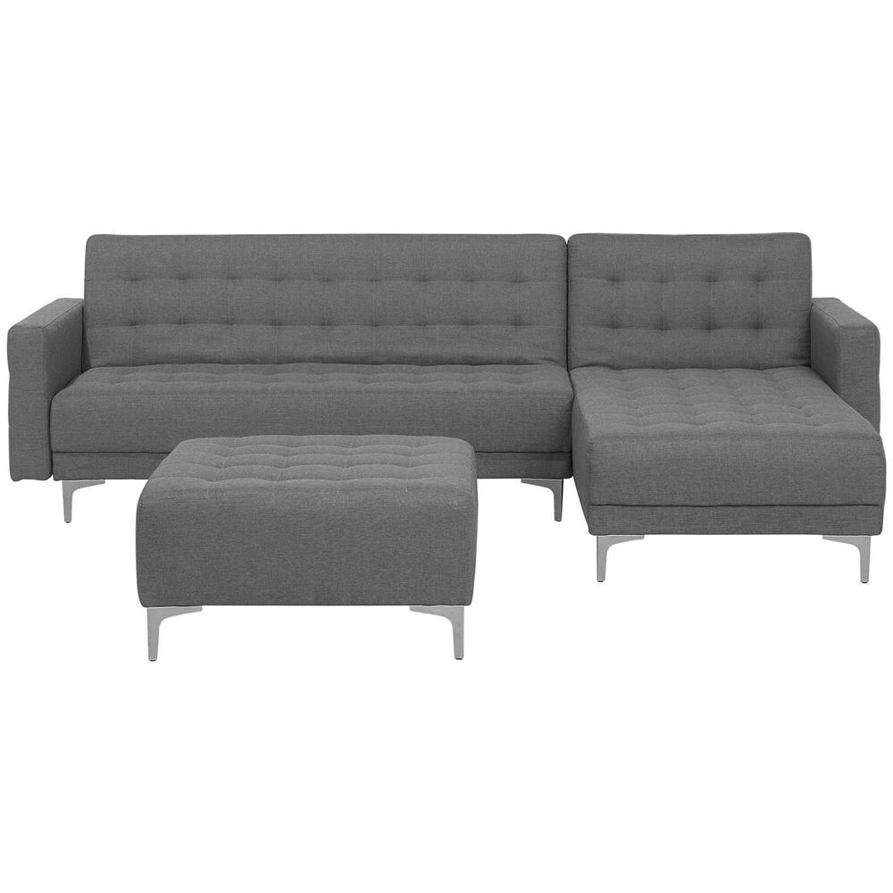 Divano Angolare Con Ottomana Aberdeen Grigio Chiaro Tessuto Sinistra - Foto 1
