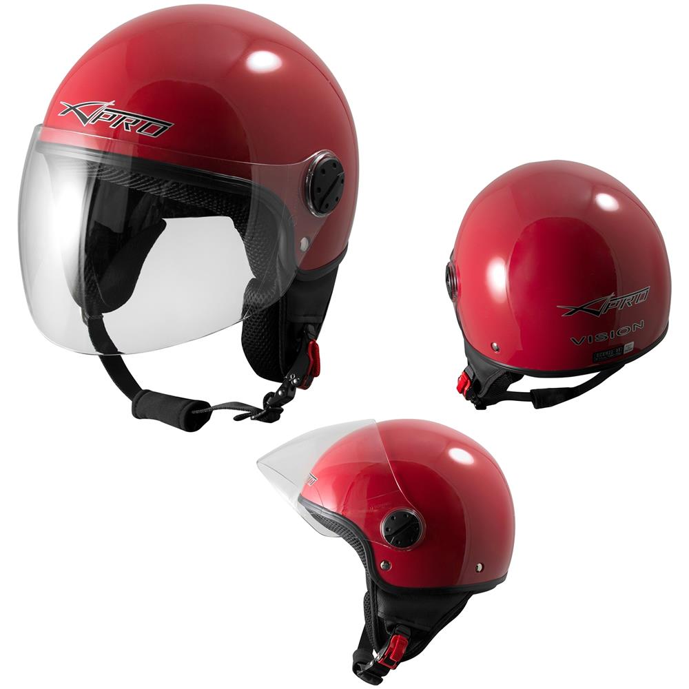 Casco Jet Demi Scooter Moto Omologato Ece 22 Visiera Antigraffio Rosso L - Foto 1