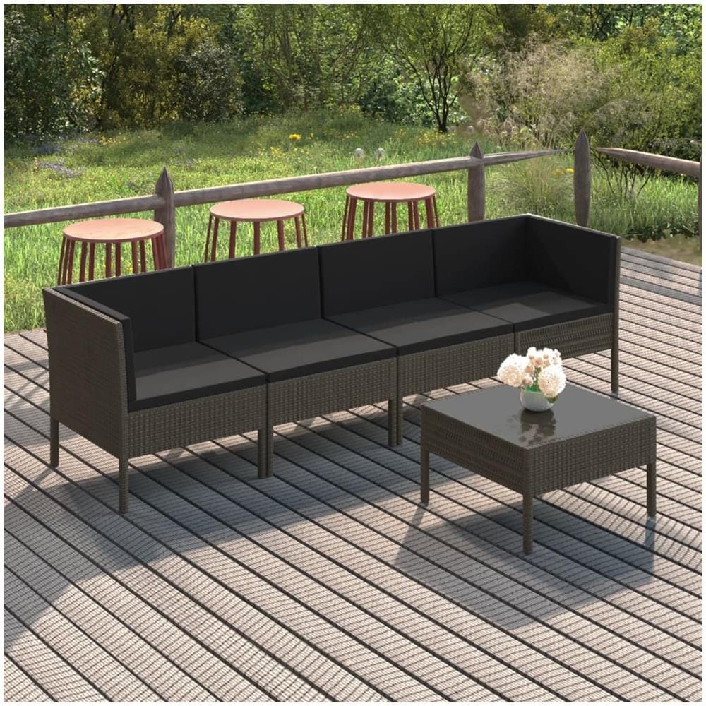 Set Divani Da Giardino 5 Pz Con Cuscini In Polyrattan Grigio - Foto 1
