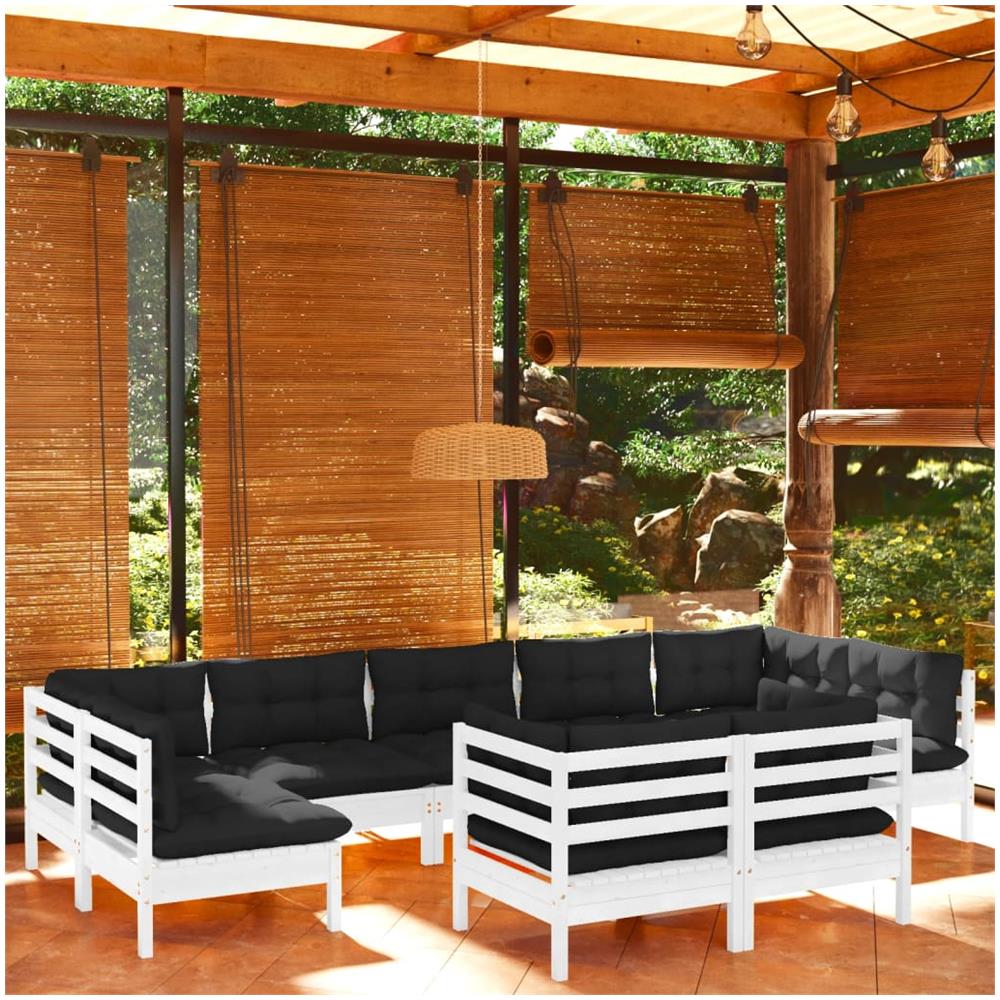 Set Divani Da Giardino 9 Pz Con Cuscini Bianchi Legno Di Pino - Foto 1