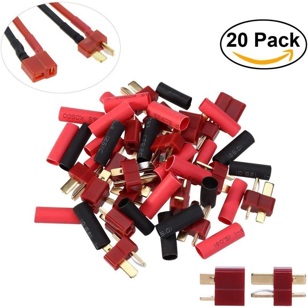 10 Connettori T-plug Couples Deans Stile Maschio E Femmina Con 20 Pezzi Tubo Shrink Per Batteria Rc Lipo - Foto 1
