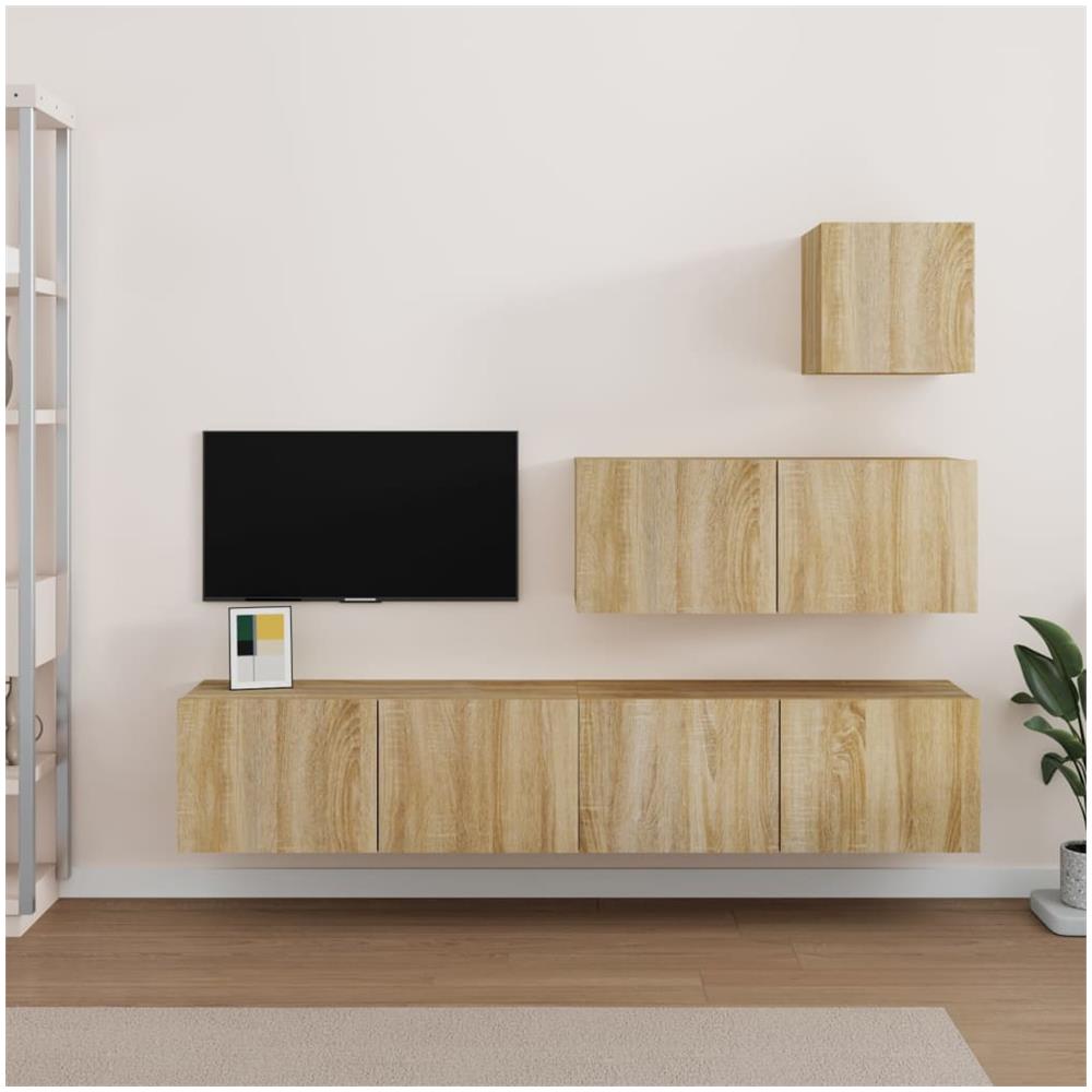 Set Di Mobili Porta Tv 4 Pz Rovere Sonoma In Legno Multistrato - Foto 1