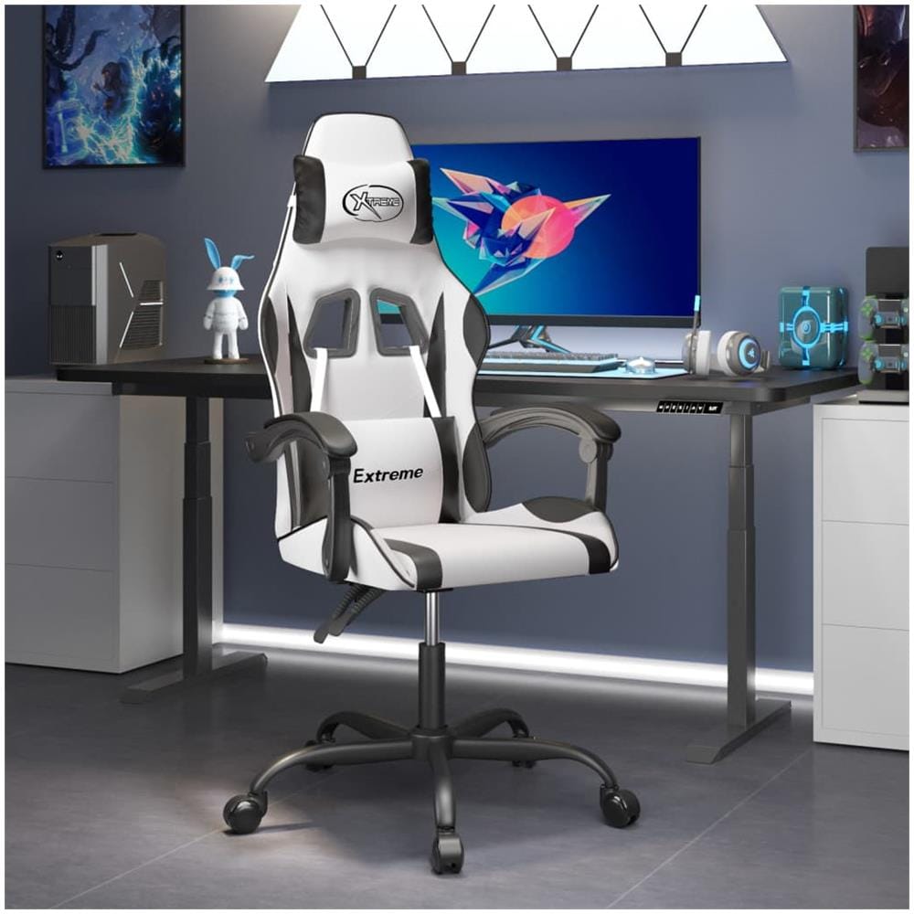Sedia da Gaming Girevole Bianco e Nero in Similpelle - Foto 1