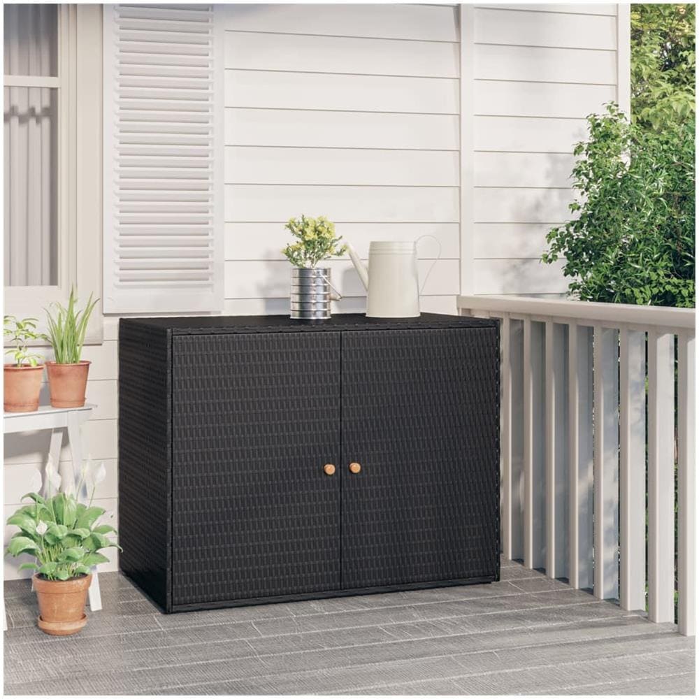 Mobile Portaoggetti da Giardino Nero 100x55,5x80 cm Polyrattan - Foto 1