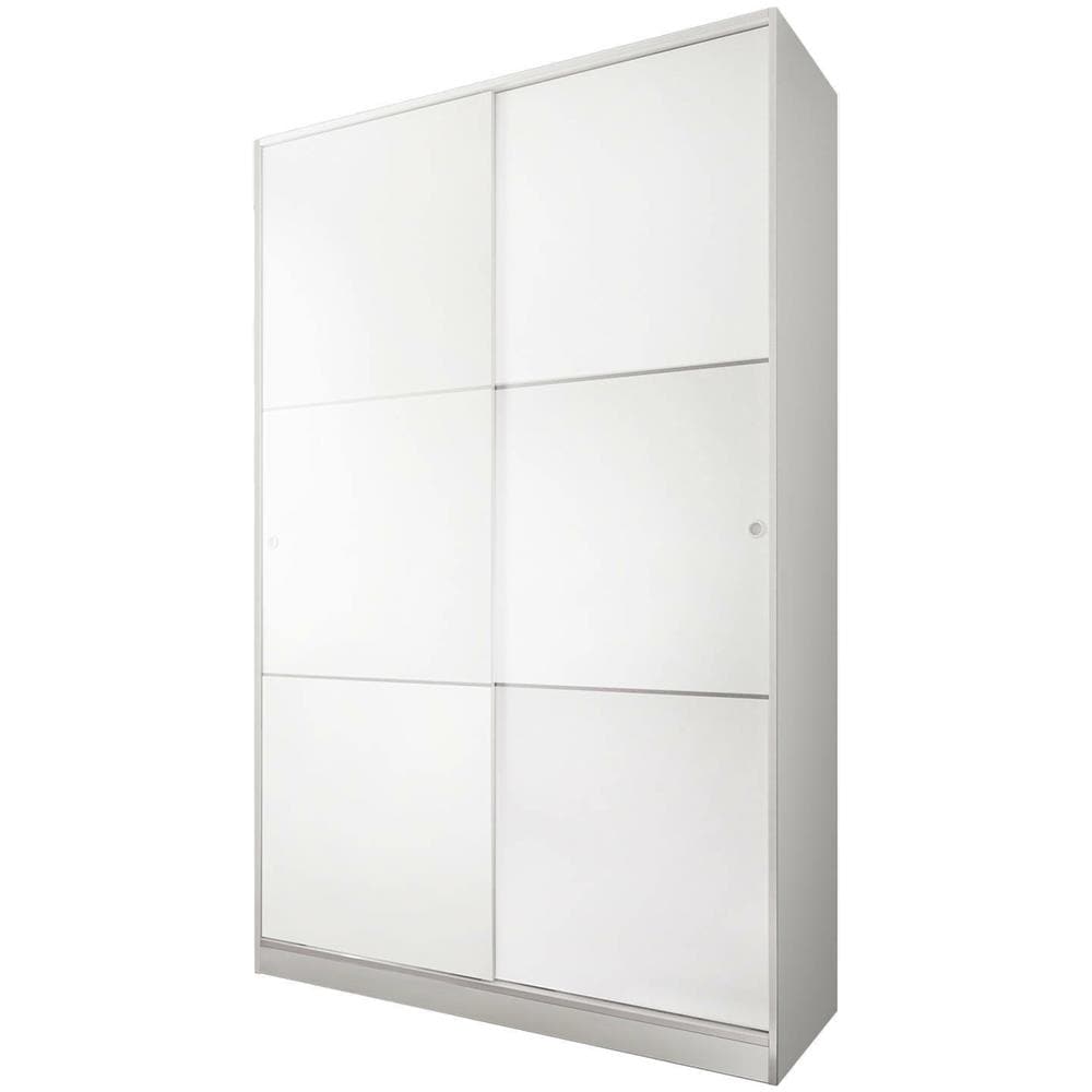 Guardaroba Waterbury, Armadio Per Camera Da Letto A 2 Ante Scorrevoli, Mobile Con 4 Ripiani E Barra Appendiabiti, 120x50h200 Cm, Bianco - Foto 2