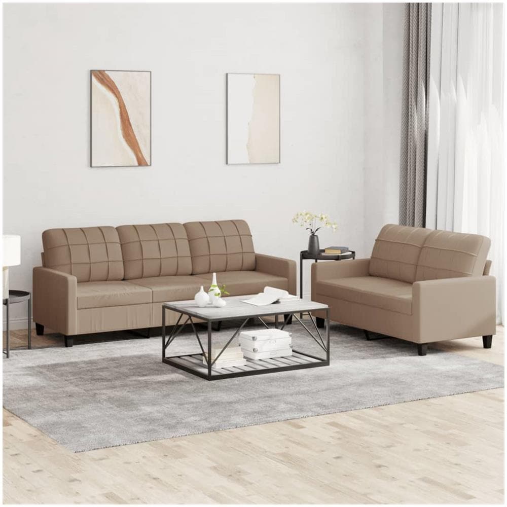 Set Di Divani 2 Pz Con Cuscini Cappuccino In Similpelle - Foto 1