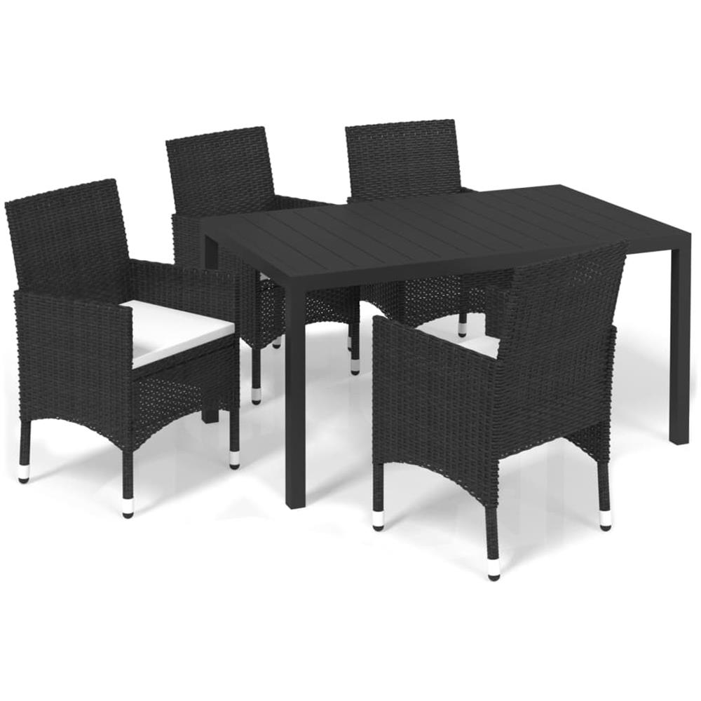 Set Da Pranzo Per Giardino 5 Pz Con Cuscini Polyrattan Nero - Foto 1