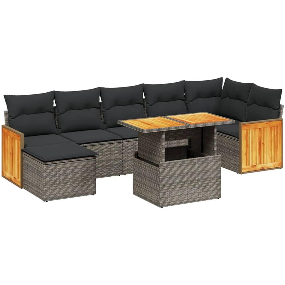 Set Divano da Giardino 8 pz con Cuscini Grigio in Polyrattan - Foto 1