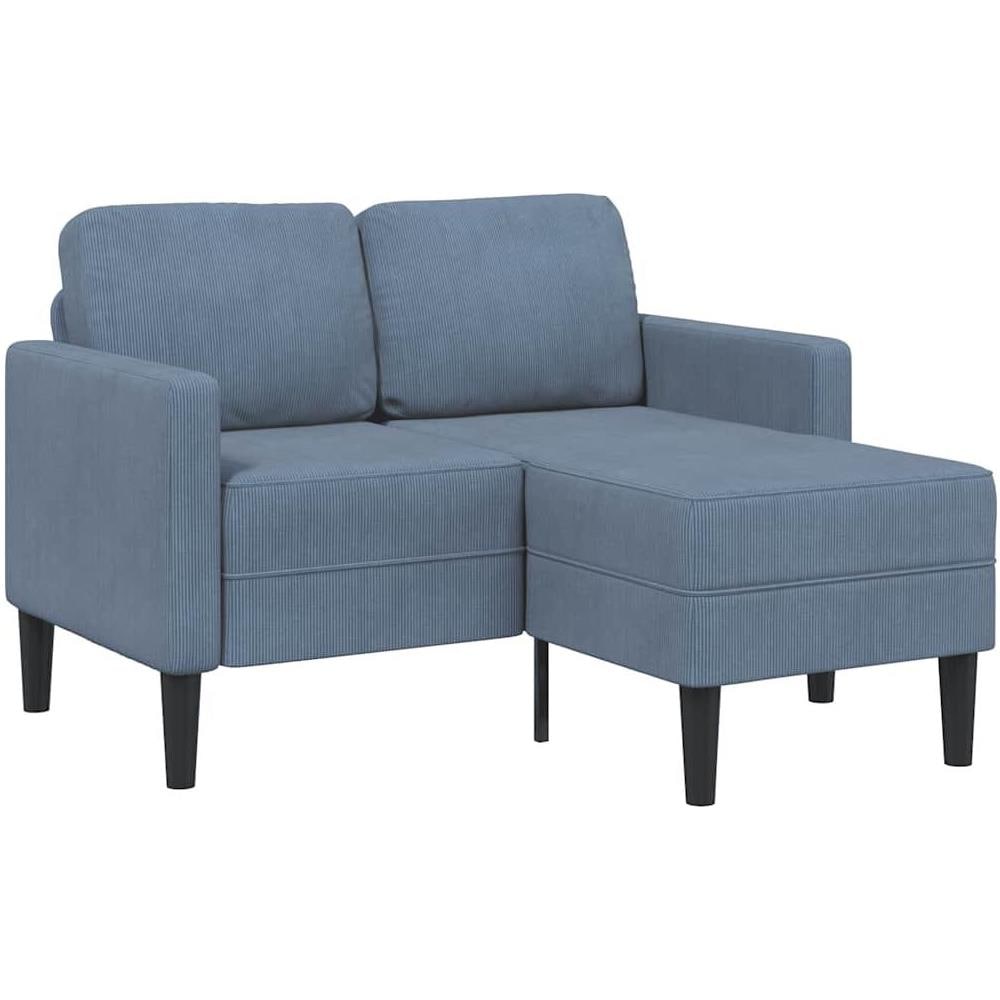 Divano 2 Posti con Chaise longue a L Blu 125 cm in Lino - Foto 1