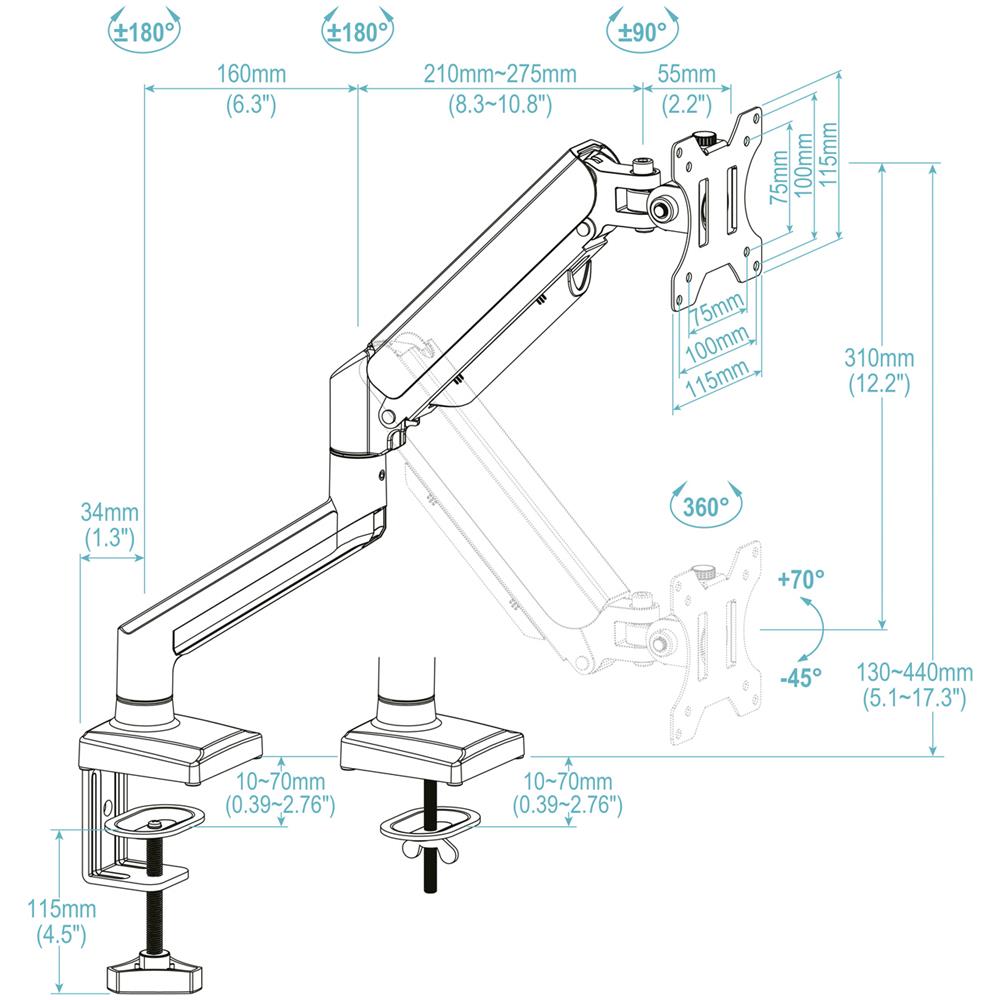 DB1334TNR-B Supporti a parete per TV 86,4 cm (34") Scrivania Nero - Foto 7