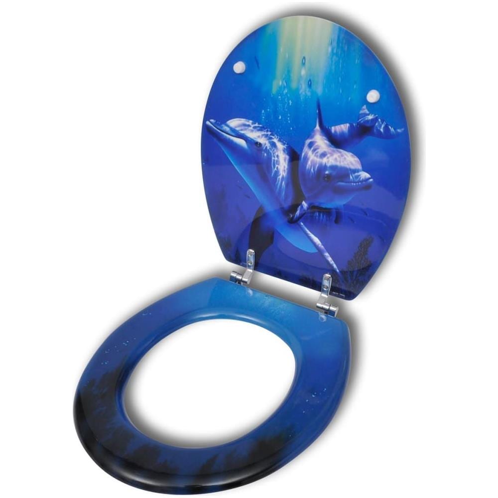 Sedile Wc Mdf Coperchio Chiusura Forte Con Spettacolare Look Delfini - Foto 1