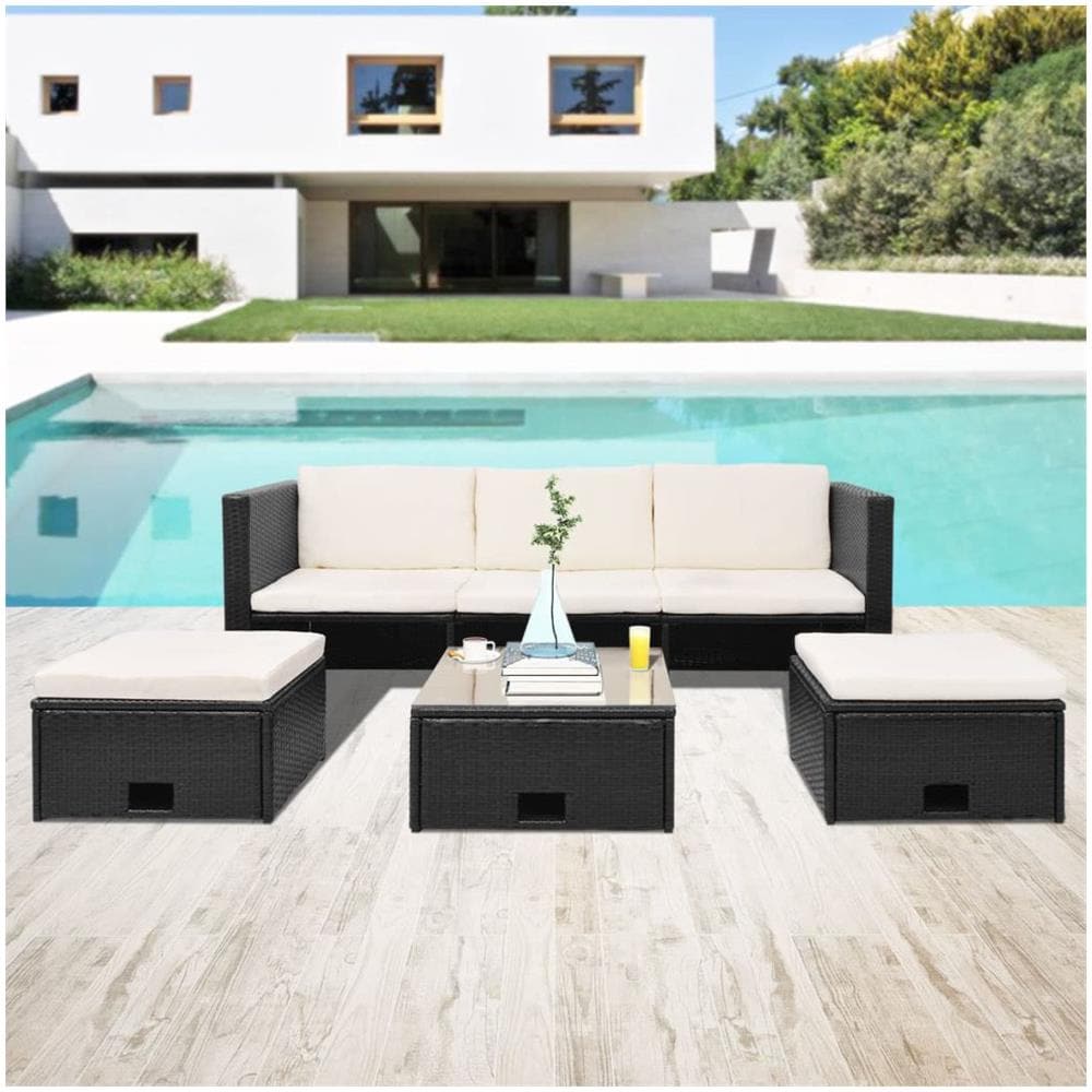 Set Divani Da Giardino 12 Pz In Polirattan Modulare Nero - Foto 1