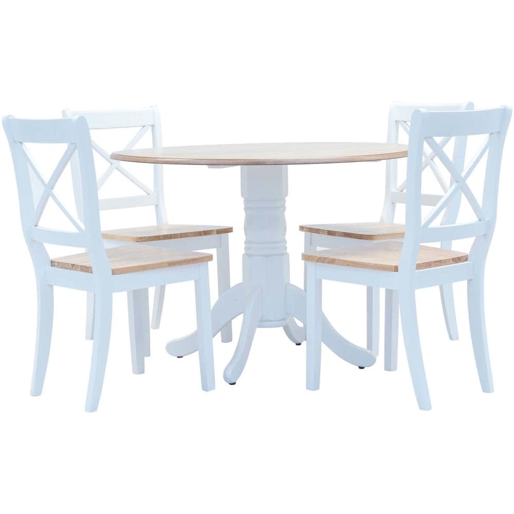 Set Da Pranzo 5 Pz In Legno Massello Di Hevea Bianco E Marrone - Foto 1