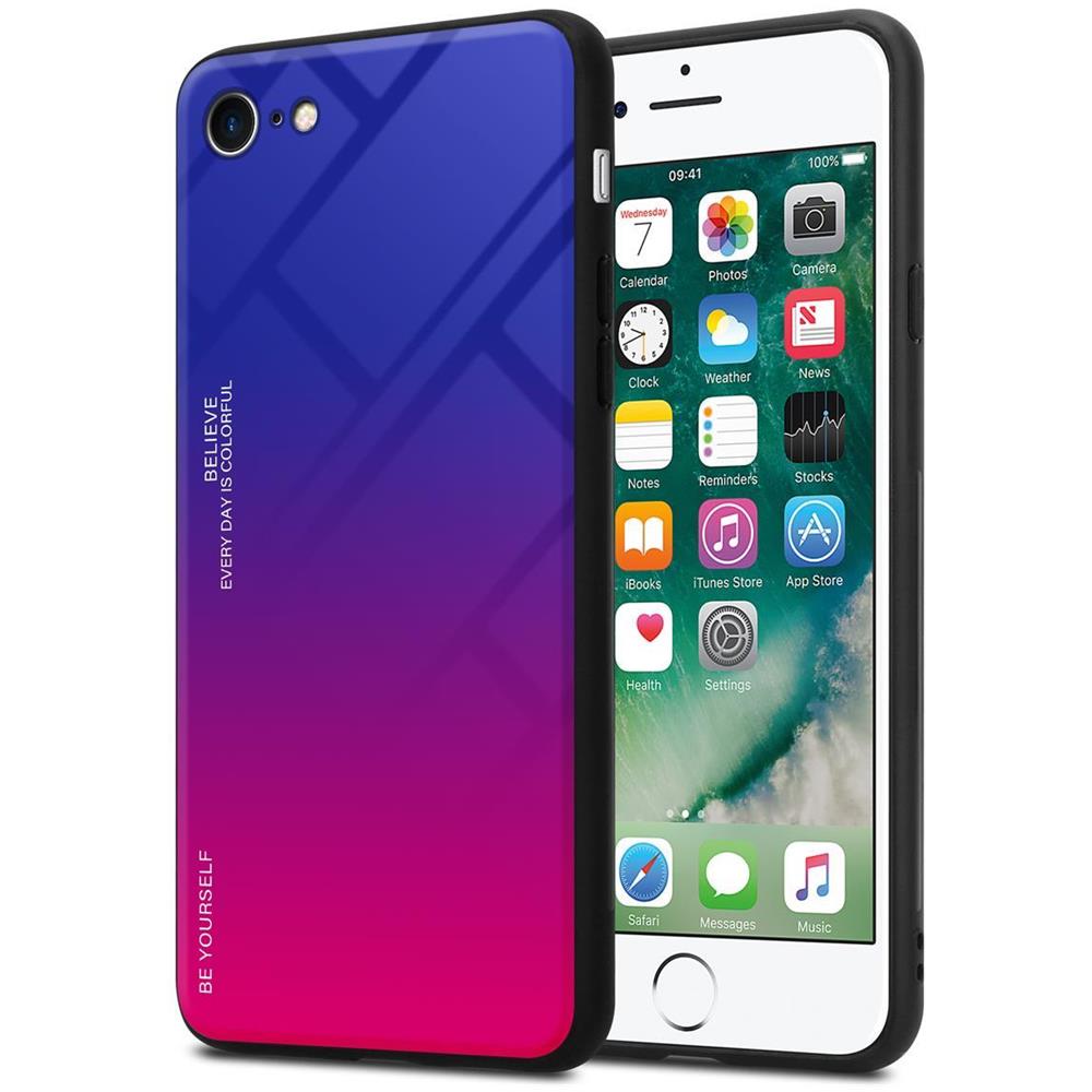 Custodia Compatibile Con Apple Iphone 7 / 7s / 8 / Se 2020 In Viola - Rosso - Coperchio Protettivo Bicolore In Vetro Temperato E Silicone Tpu - Foto 1