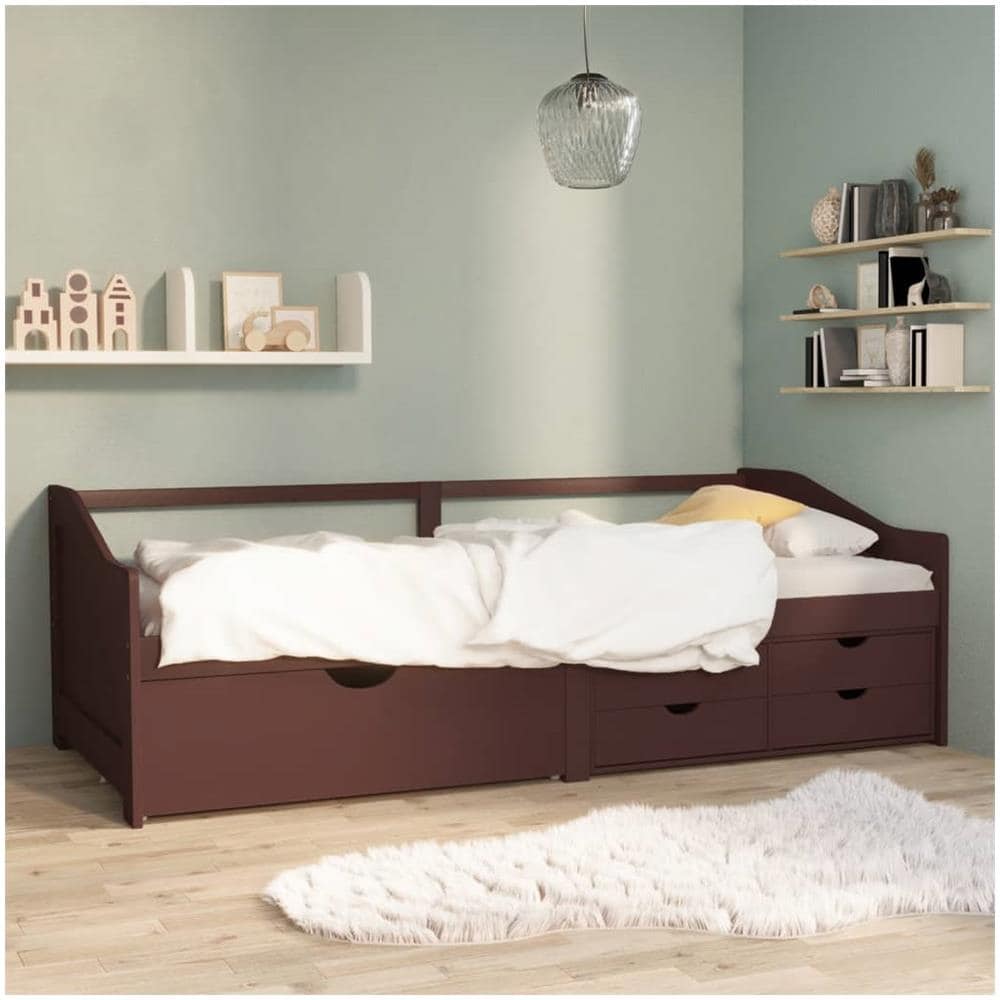 Divano Letto 3 Posti E Cassetti Marrone Scuro In Pino 90x200cm - Foto 1