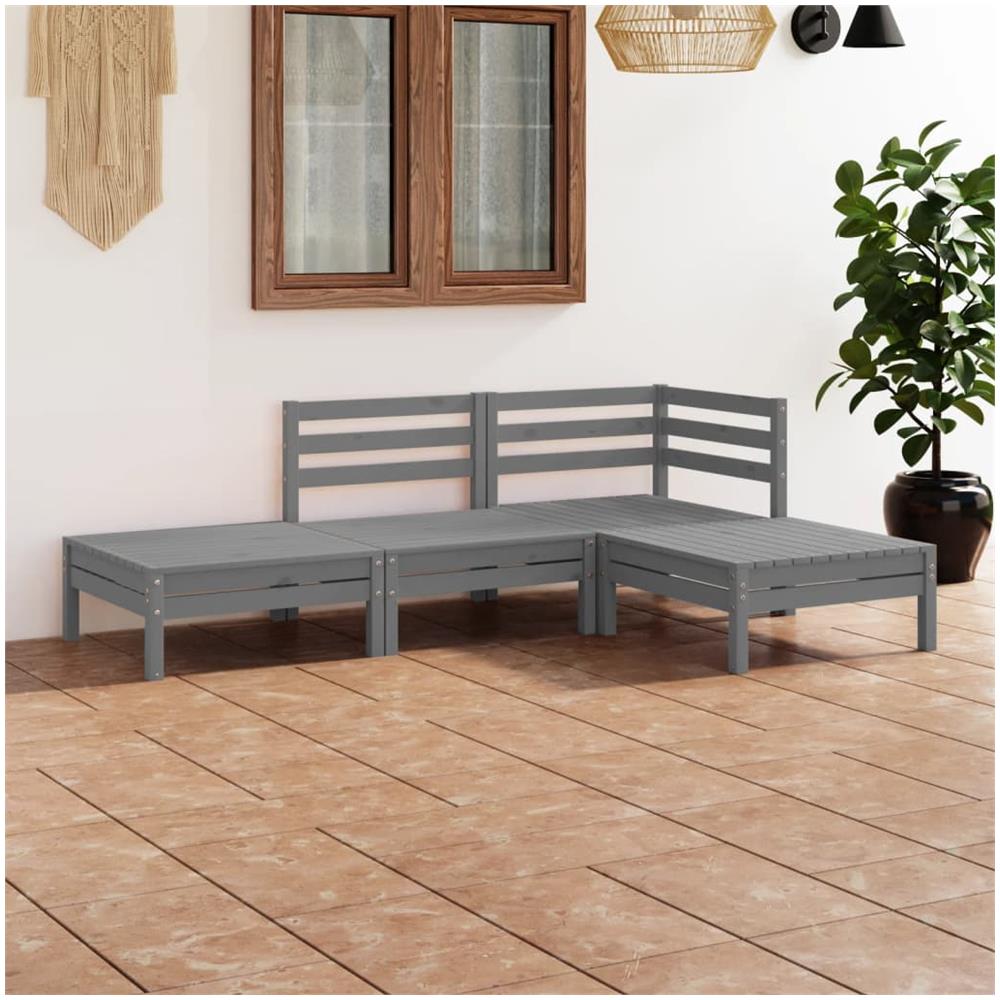 Set Divani da Giardino 4 pz Grigio in Legno Massello di Pino - Foto 1