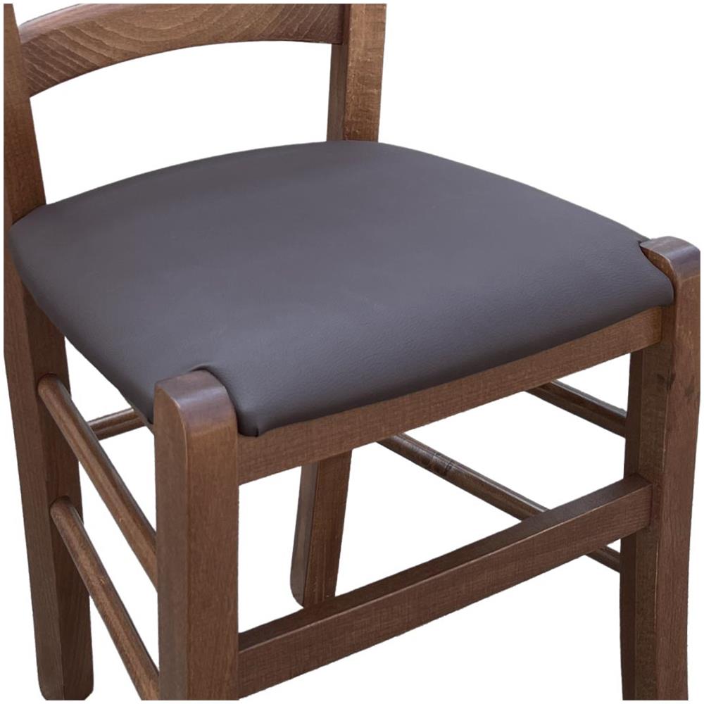 Sedia Legno Venezia Noce Scuro Con Seduta Similpelle Imbottita Marrone - Foto 5