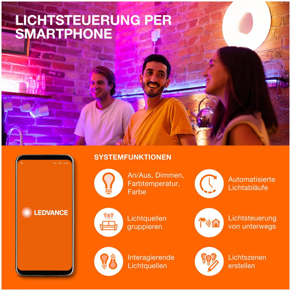 Ledvance Lampada Led Intelligente Con Tecnologia Wifi, Attacco E14, Dimmerabile, Colore Della Luce Modificabile (2700-6500k), colori Rgb Modificabili, sostituzione Per 40w, smart+ Minibulb, confezione Da 1 - Foto 6