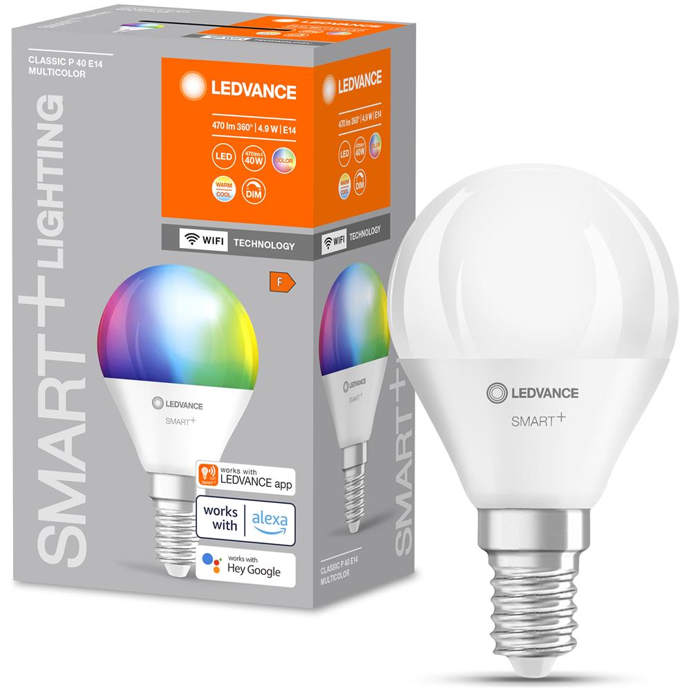Ledvance Lampada Led Intelligente Con Tecnologia Wifi, Attacco E14, Dimmerabile, Colore Della Luce Modificabile (2700-6500k), colori Rgb Modificabili, sostituzione Per 40w, smart+ Minibulb, confezione Da 1 - Foto 2