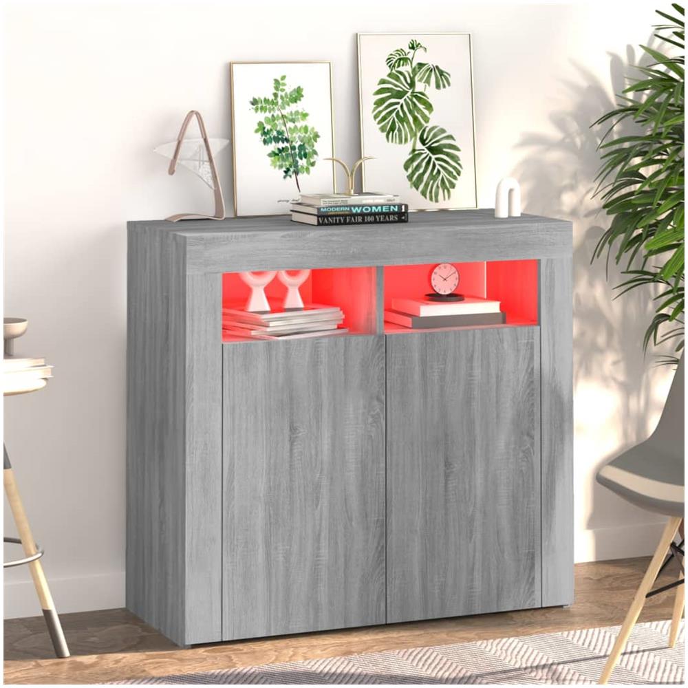 Credenza Con Luci Led Grigio Sonoma 80x35x75 Cm - Foto 3