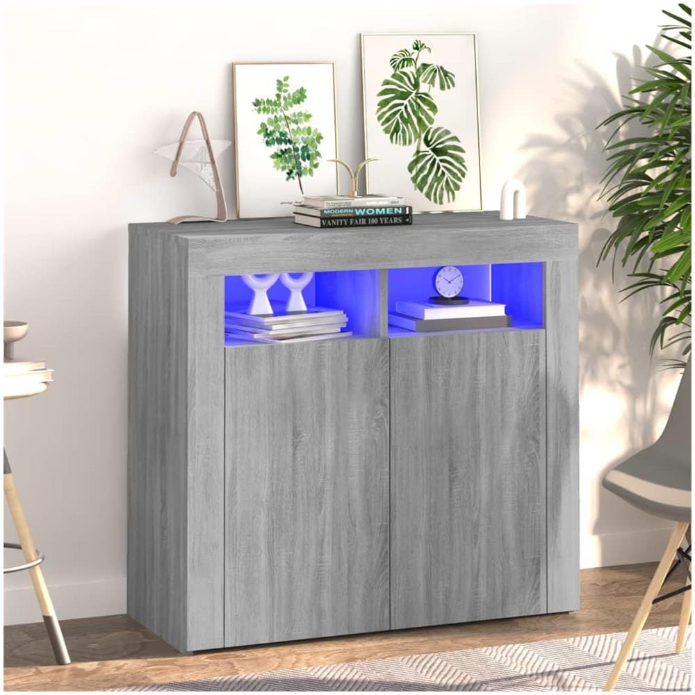 Credenza Con Luci Led Grigio Sonoma 80x35x75 Cm - Foto 1