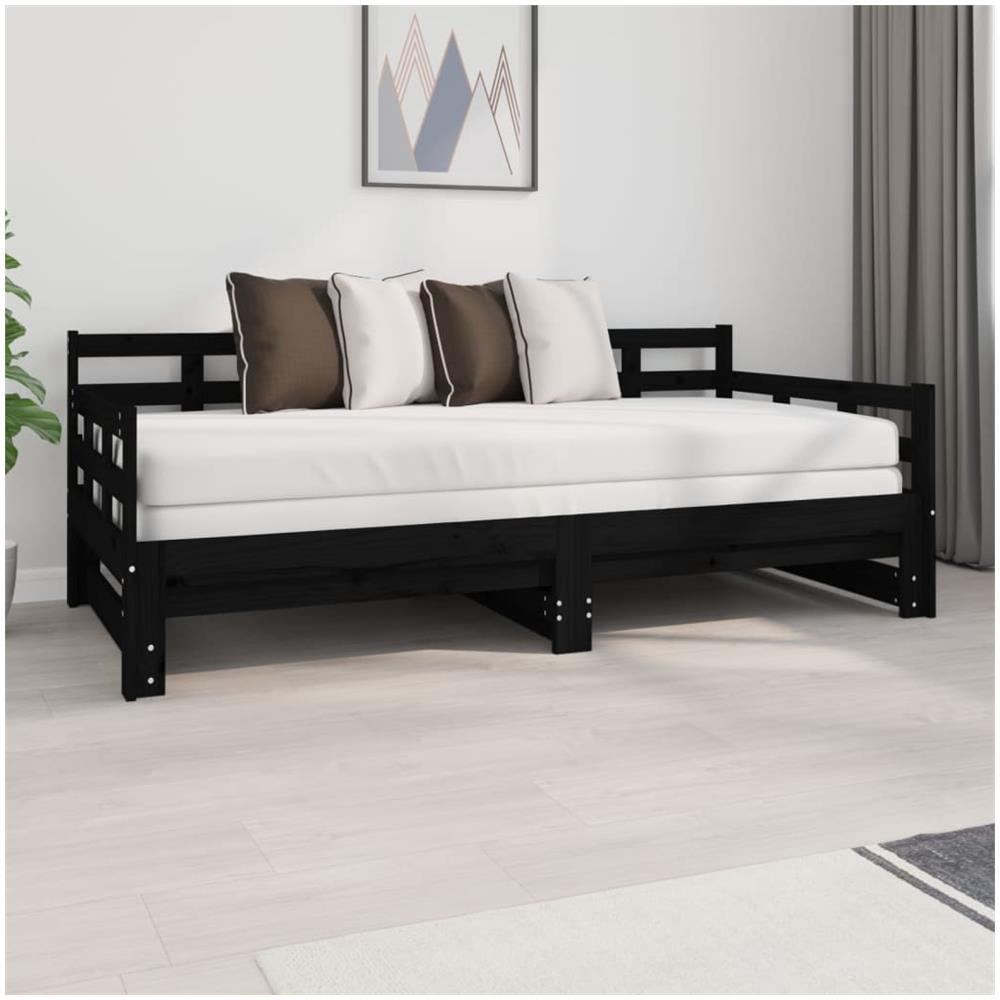 Dormeuse Estraibile Nera In Legno Massello Di Pino 2x (90x190) cm - Foto 1
