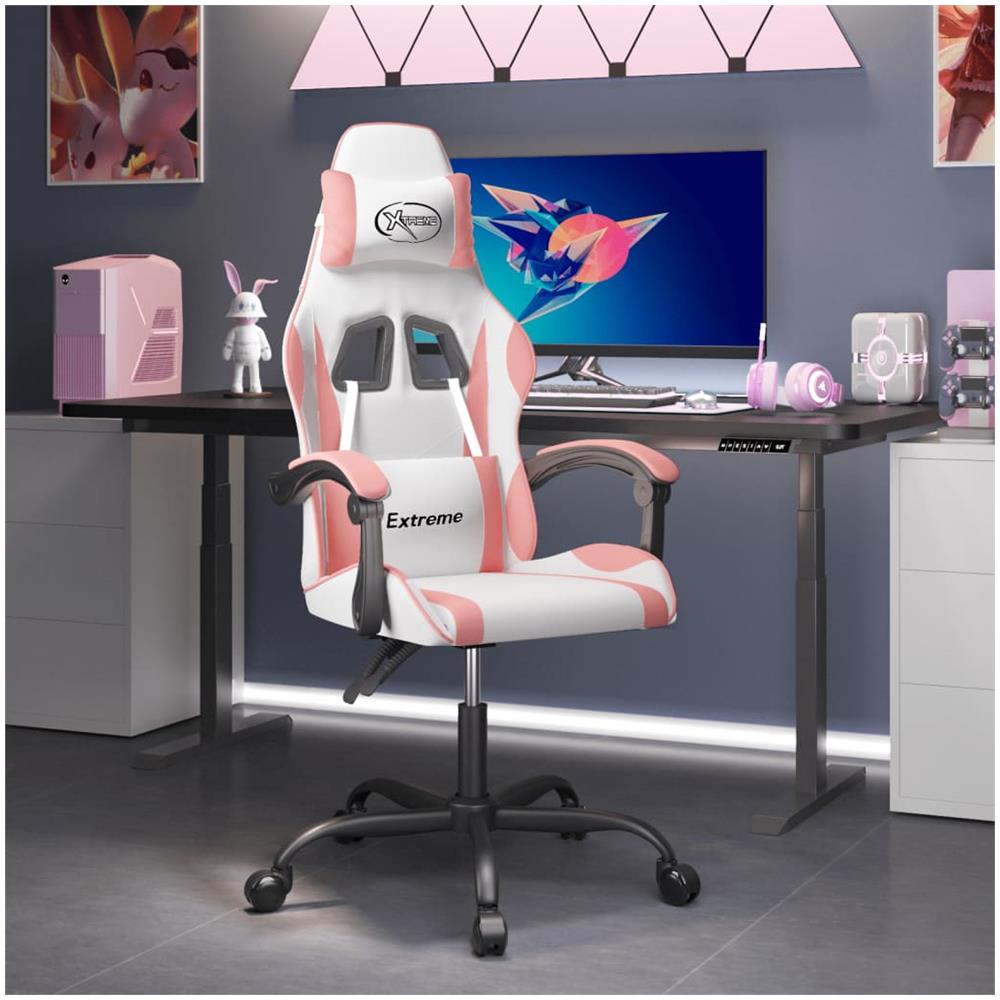 Sedia da Gaming Girevole Bianco e Rosa in Similpelle - Foto 1