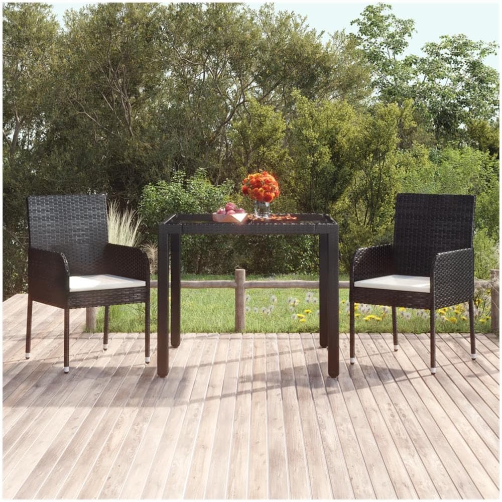 Tavolo Da Giardino Piano In Vetro Nero 90x90x75 Cm Polyrattan - Foto 1