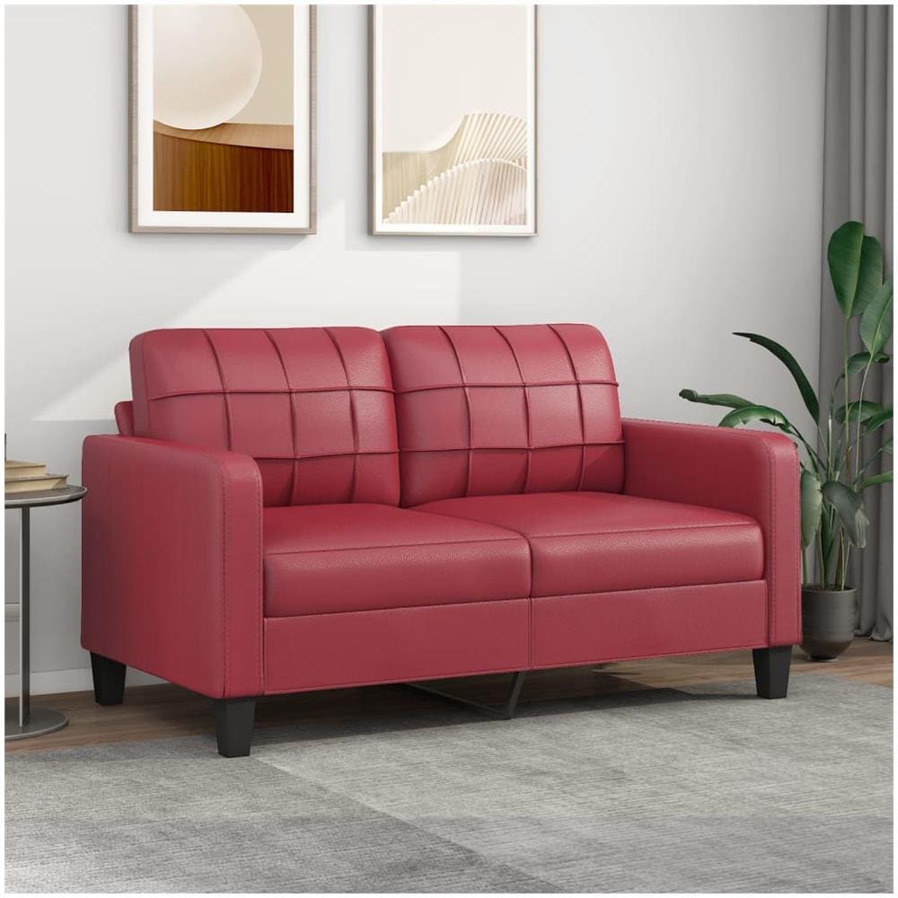 Divano A 2 Posti Rosso Vino 140 Cm In Similpelle - Foto 1
