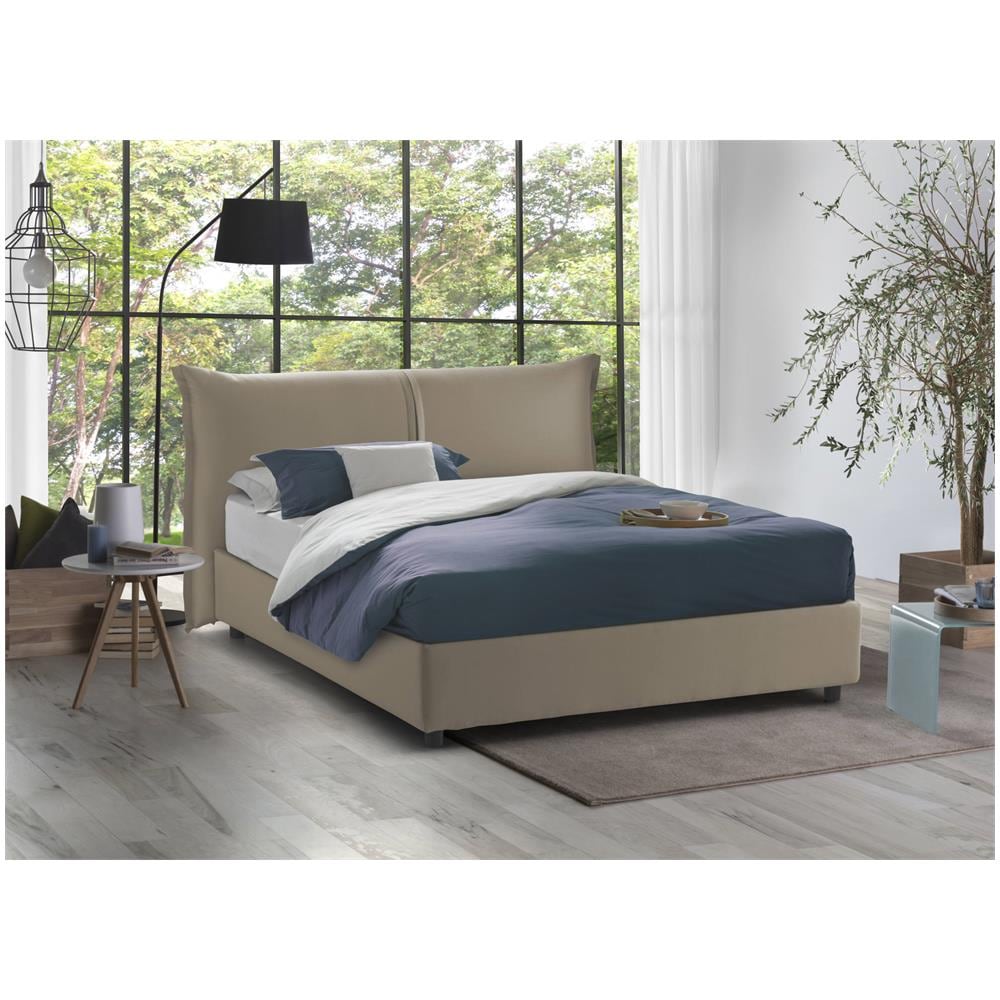 Letto Matrimoniale Brunetta, Letto Contenitore Con Rivestimento In Tessuto, 100% Made In Italy, Apertura Frontale, Adatto Per Materasso Cm 160x190, Tortora - Foto 1