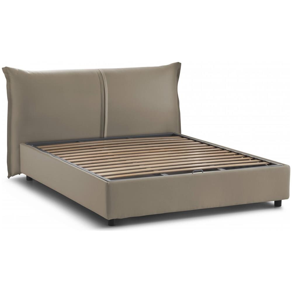 Letto Matrimoniale Brunetta, Letto Contenitore Con Rivestimento In Tessuto, 100% Made In Italy, Apertura Frontale, Adatto Per Materasso Cm 160x190, Tortora - Foto 2